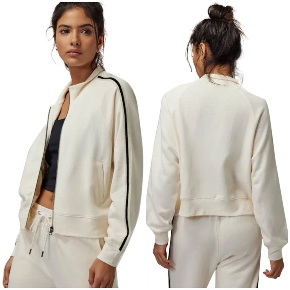Spiritual Gangster Cream Bomber Jacket with Black Stripe